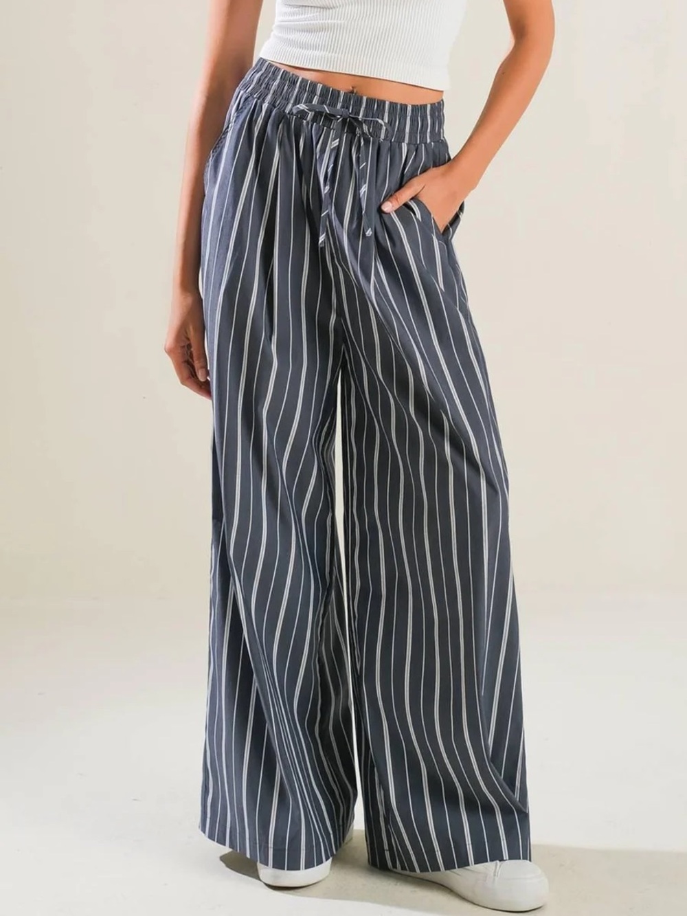 FREEMARKET / Flying Tomato Striped Navy Wide-Leg Drawstring Pants